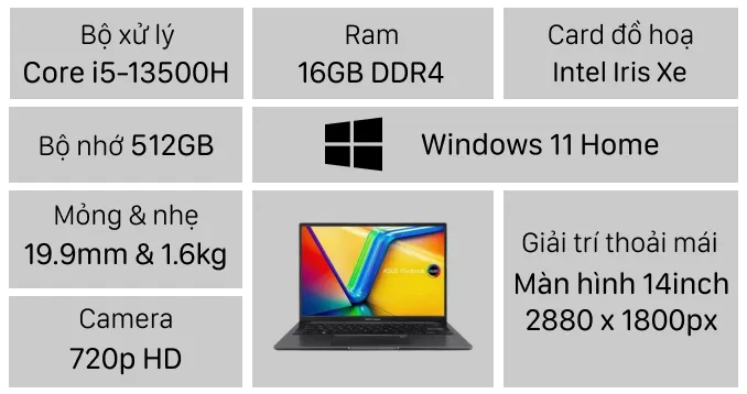 Laptop Asus Vivobook 14 OLED A1405VA-KM257W slide image 0